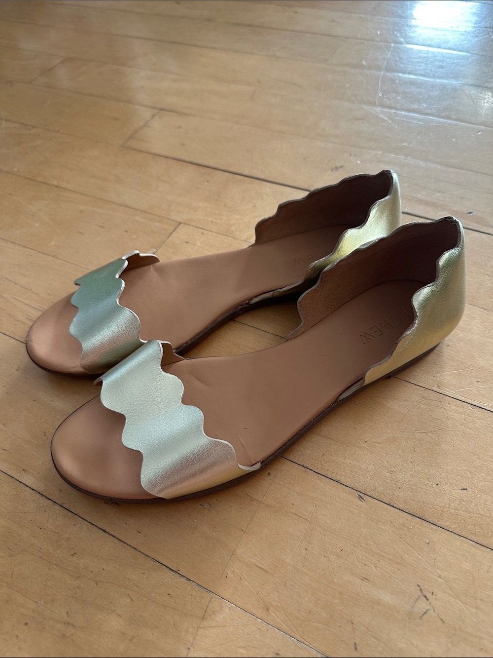 J. Crew Factory Ivory Scalloped Leather D'Orsay Flats